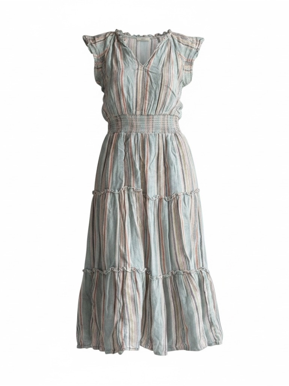 Rails Amelia Midi Dress Womens S Cap Sleeves Tiered Lined Beachy Blue Casual